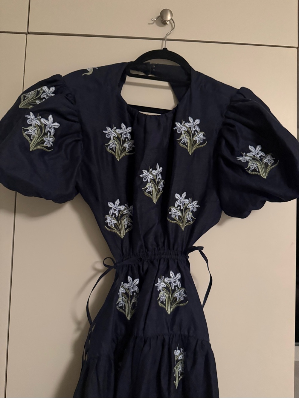 Agua by Agua Bendita Navy Floral Cutout Maxi with Puff Sleeves - Picture 7 of 9